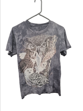 The Mountain Vintage Grey Tie-Dye Graphic T-Shirt Nature Wildlife Owl